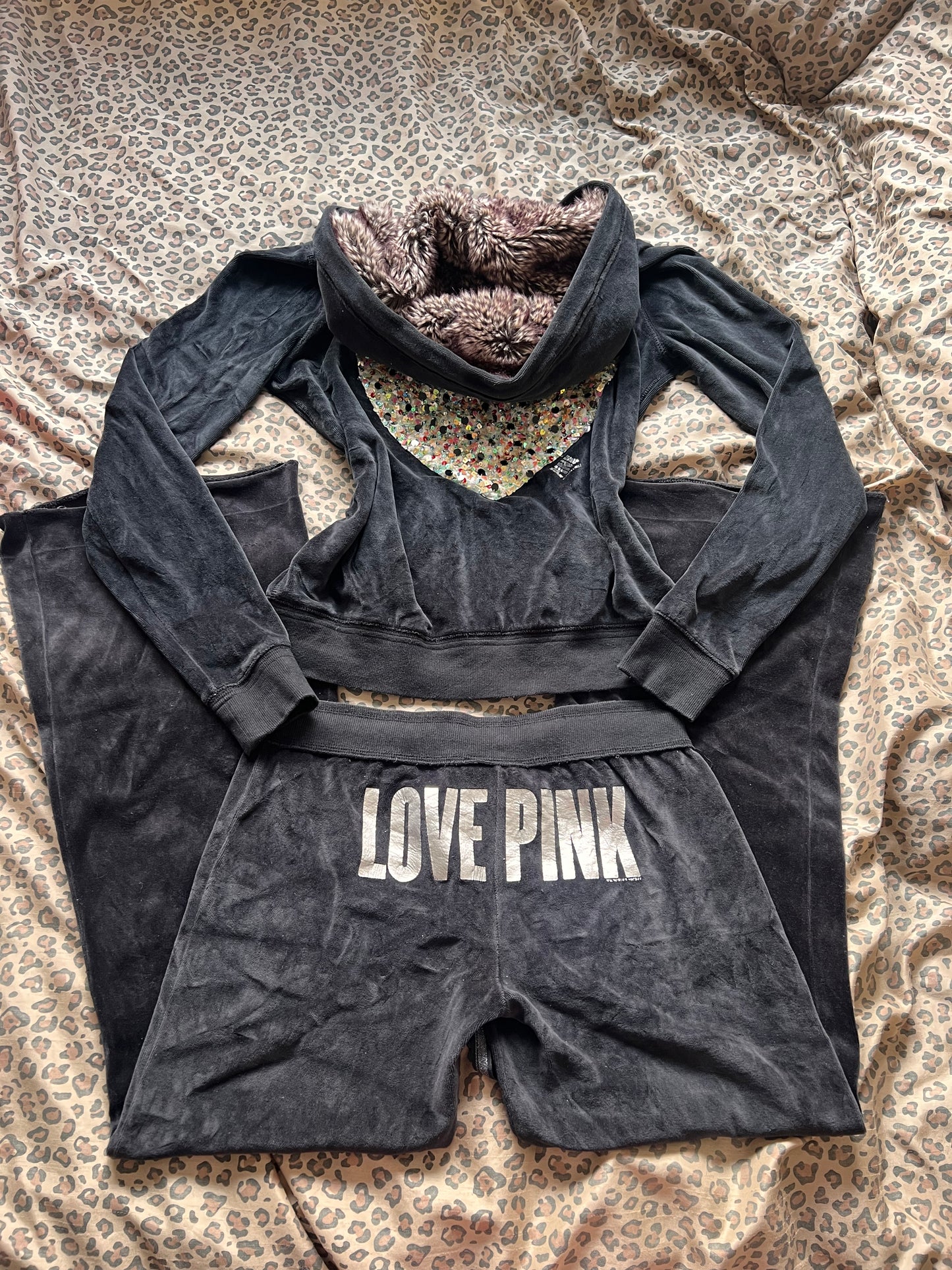 Victorias Secret Black Fur Hood Set