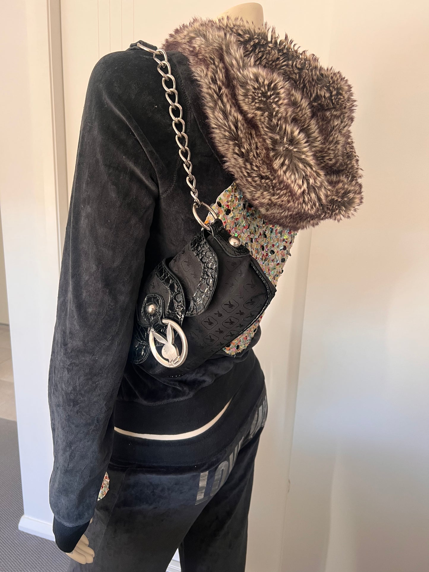 Victorias Secret Black Fur Hood Set