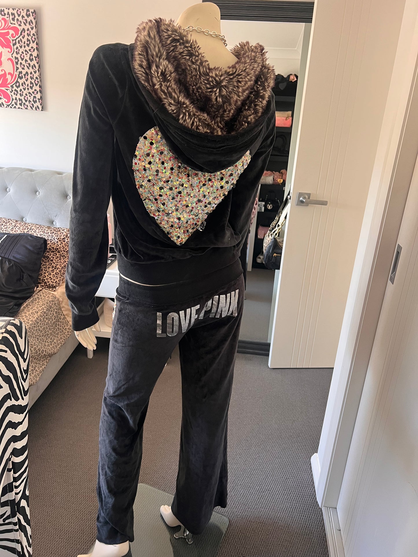 Victorias Secret Black Fur Hood Set
