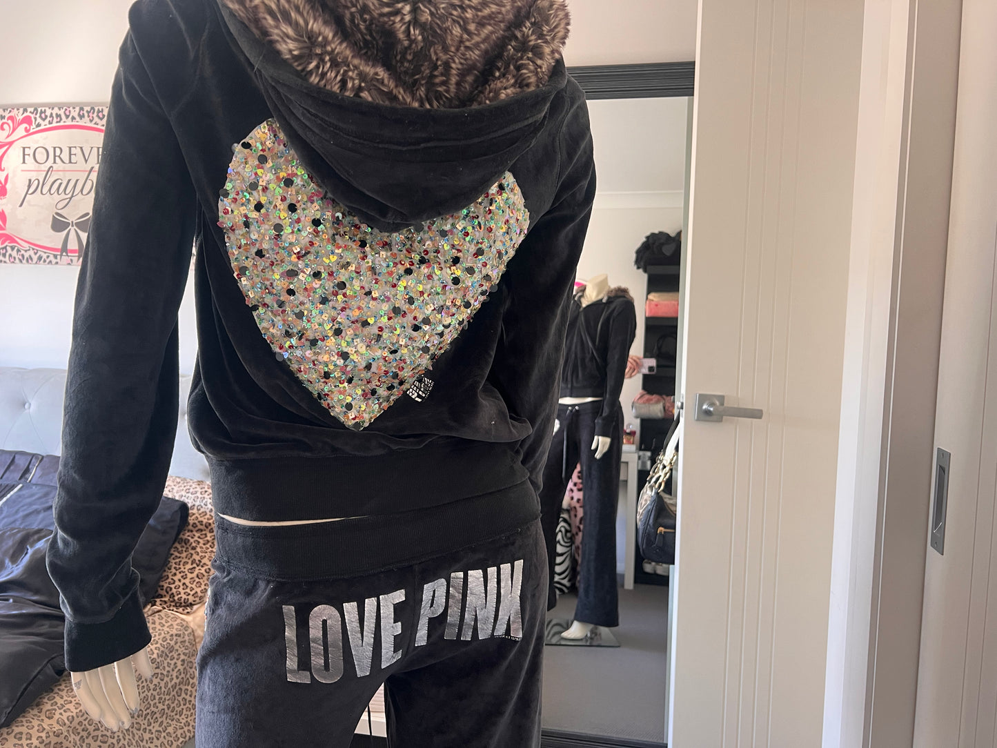 Victorias Secret Black Fur Hood Set